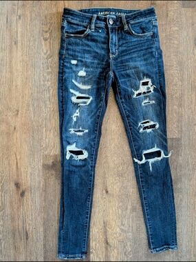 American Eagle Outfitters Dark Blue Ripped Skinny Jeans